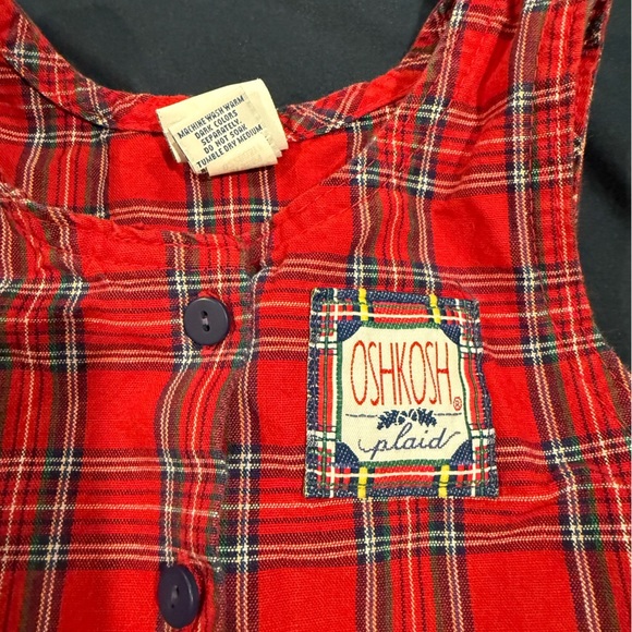 Oshkosh b'Gosh Vintage Jumper Dress Girls 3T Overall Plaid Tartan Button USA - Picture 5 of 9